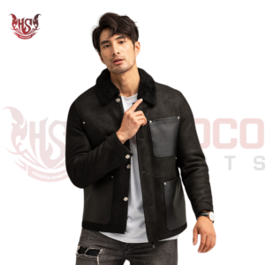 black shearling moto jacket for men to stay stylish and warm in winters