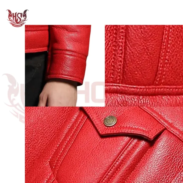 high quality made red sheepskin bomber jacket