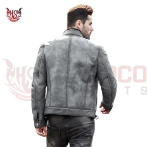 mens gray b-3 leather sheepskin bomber jacket