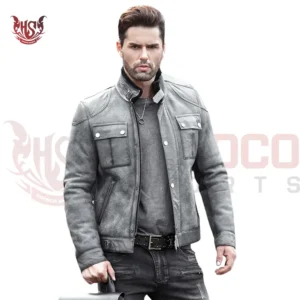 classic gray b-3 leather bomber jacket for men