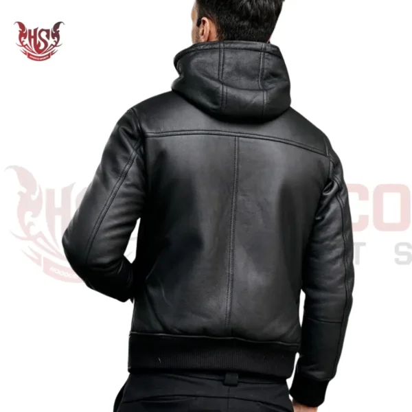 Men's black bomber jacket with hood