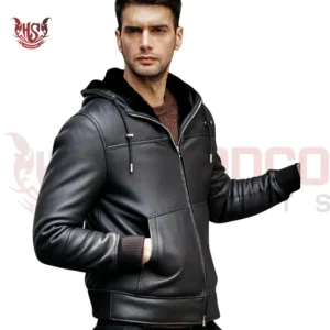 Men's black hooded sherpa jacket to stay warm in winters