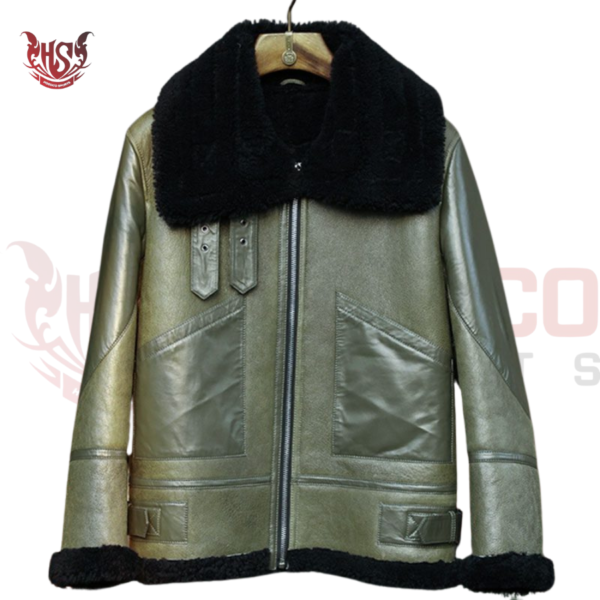 real shearling made b3 bomber jacket in green color