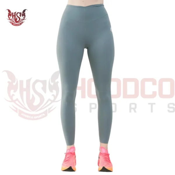 Front view of custom leggings for tall skinny girls by Hoodco Sports