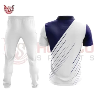 Back view of customizable white cricket uniform kit by Hoodco Sports