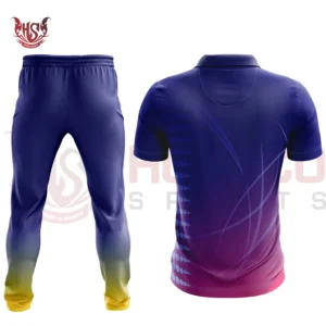 Customizable Purple and Black Sublimated Cricket Shirt Back View