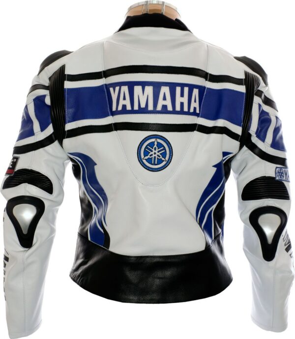 Yamaha blue leather jacket for racing enthusiasts