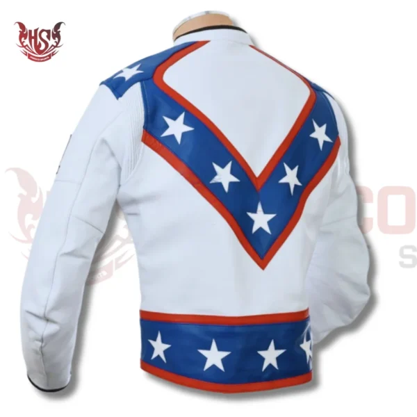 evel knievel leather jacket having white stars on back