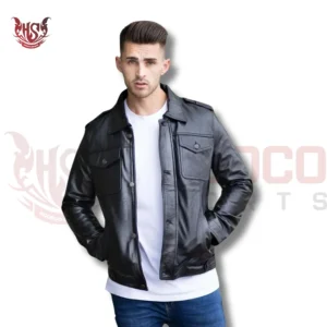 Shirt style black leather jacket | Make Men's More Handsome