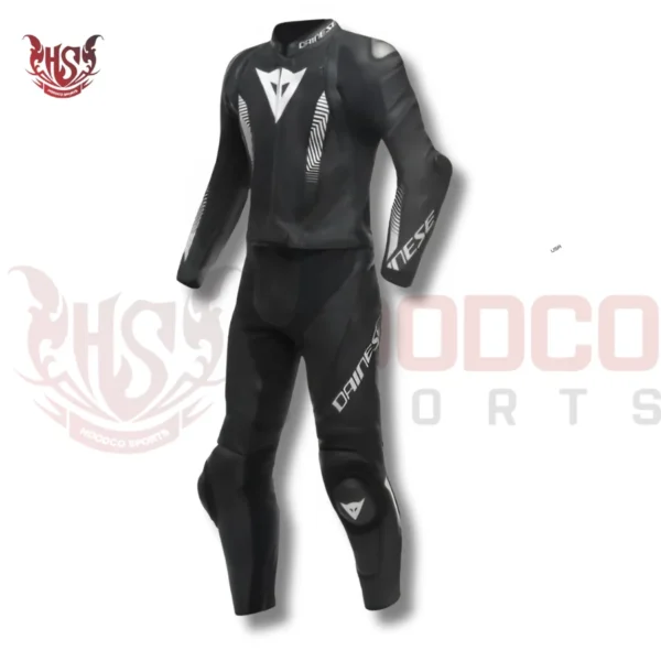 full black two piece moto racing leather suit