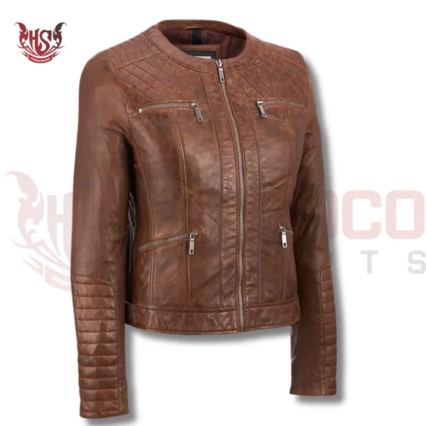 Rivet Brown Leather moto jacket for streetwear