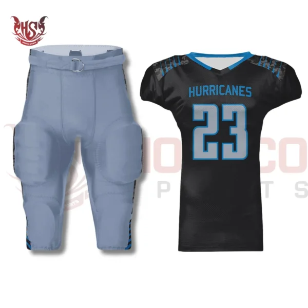 Grey Black Hurricanes Football Uniforms | Front