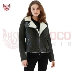 black shearling aviator style bomber jacket